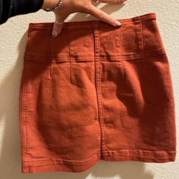 Free People Zip-Up Orange Denim Mini Skirt - Picture 2 of 4